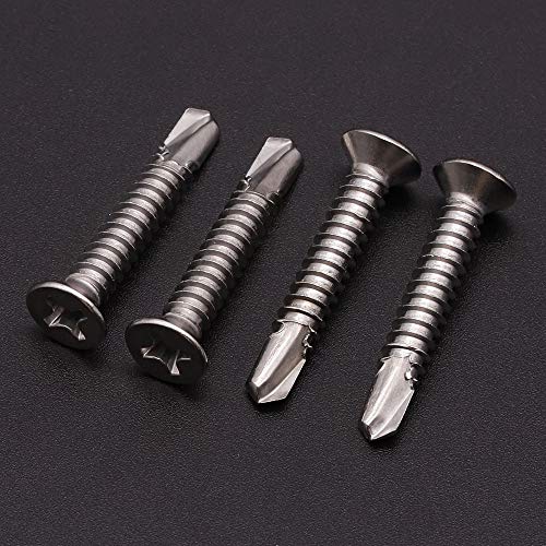 #14 x 1-1/4" (50 Pack) Stainless Steel Flat Head Self Tapping Screws Phillips Head Self Drilling Screws Sheet Metal Screws, 410 Stainless Steel