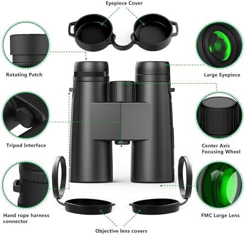 12x42 Binoculars for Adults and Kids High Powered Large Eyepiece Compact Binoculars for Bird Watching Waterproof Easy Focus Binoculars with Low Light Vision for Outdoor Hunting & Travel (Black)