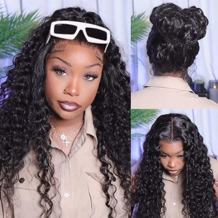 13x6 Deep Wave Full Lace Front Wigs Human Hair Pre Plucked Pre Bleached Deep Curly Human Hair Wigs for Women 180 Density HD Lace Frontal Wig With Baby Hair 28inch
