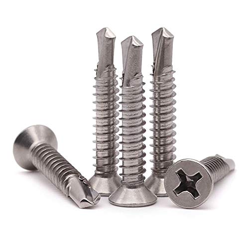 #14 x 1-1/4" (50 Pack) Stainless Steel Flat Head Self Tapping Screws Phillips Head Self Drilling Screws Sheet Metal Screws, 410 Stainless Steel