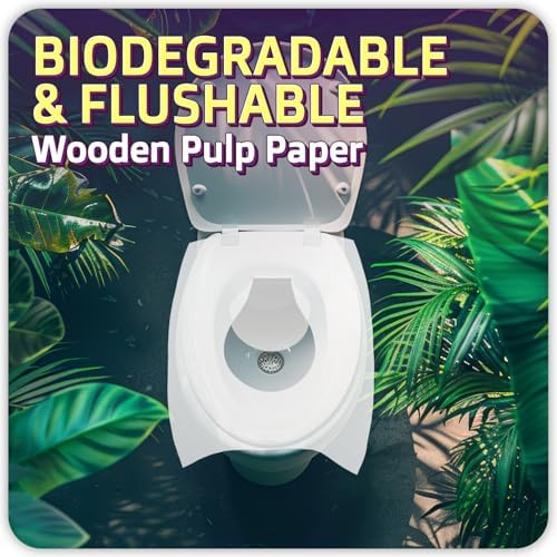 100 Pcs Disposable Toilet Seat Cover - Biodegradable and Flushable Toilet Seat Liners for Public Toilets | Compact One Size Fits All Travel Essentials Toiletries Covers | FIFCO
