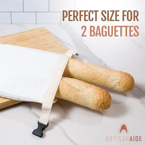 1 Pack Baguette Bag, Baguette Storage, Reusable Bread Bags for Homemade Bread, Buckle Closure, Machine Washable, Freezer Safe, BPA Free, Sourdough bread baking supplies