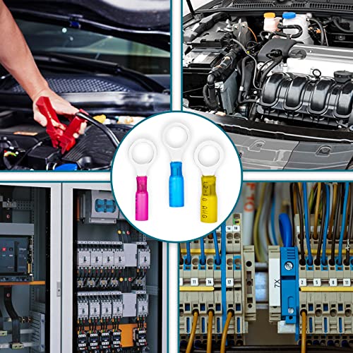 120 PCS Heat Shrink Wire Connectors, 14 16 AWG Ring Terminals, 14 16 Gauge Automotive Marine Ring Connectors by Housun