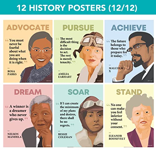 12 Black History Classroom Decorations - 11x14in Inspirational Posters for Classroom, US History Posters for Classroom High School, Black History Poster, Black History Posters for Walls