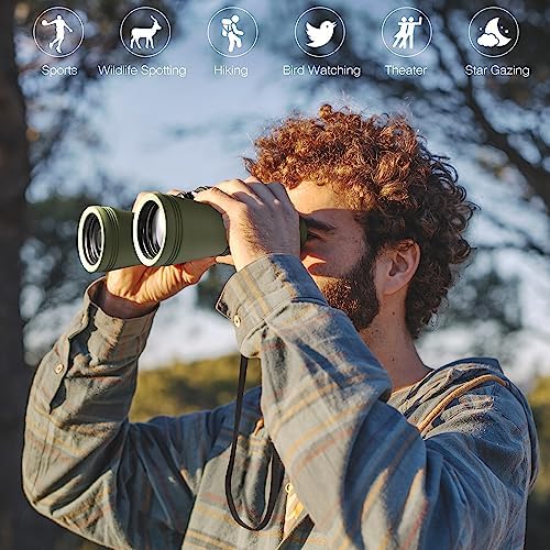 10X50 HD Binoculars for Adults and Kids, Large View Compact Binocular with Clear Low Light Vision, Waterproof/Professional Binoculars for Bird Watching/Outdoor Hunting/Travel (Green)