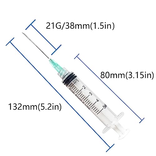 100 Pack 5mL Syringe with 21Ga 1.5inch, Scientific Labs, Measurement, Individually Wrapped