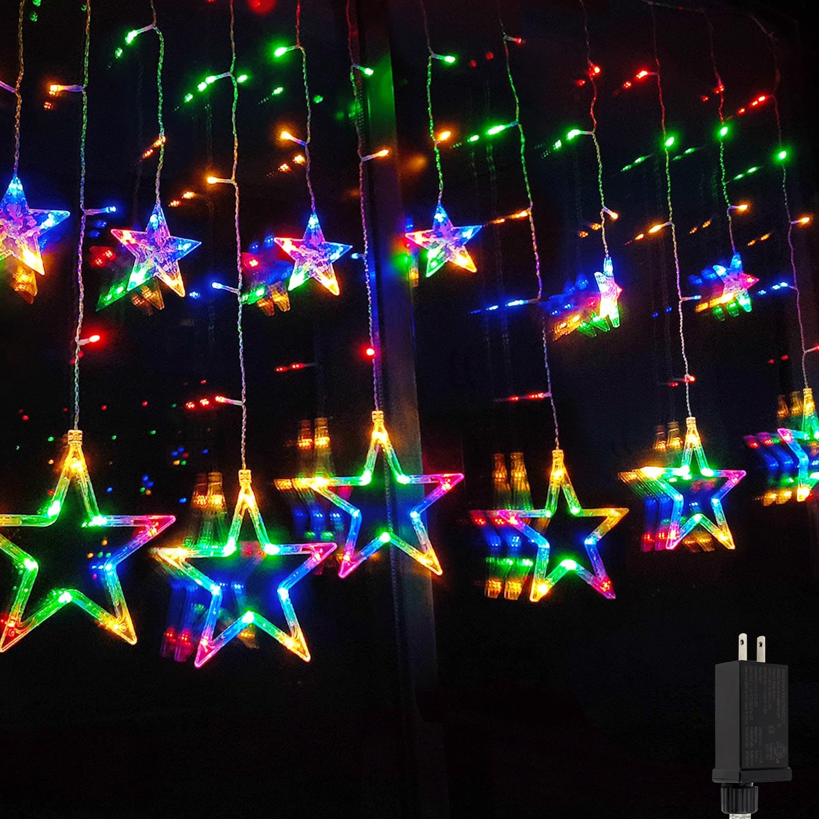 12 Stars 138 LED Bedroom Decorations Star Window Lights, Curtain String Lights Wall Decor Plug In for Outdoor with 8 Modes, Waterproof Hanging Window Decor Wall Lights For Christmas Decor (Multicolor)