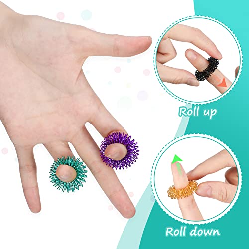 100 Pack Spiky Sensory Finger Rings, Acupressure Rings Spiky Sensory Finger Rings for Teens, Adults, Silent Stress Reducer and Massager Fidget Ring for Anxiety for Men, Women (Bright Colors)