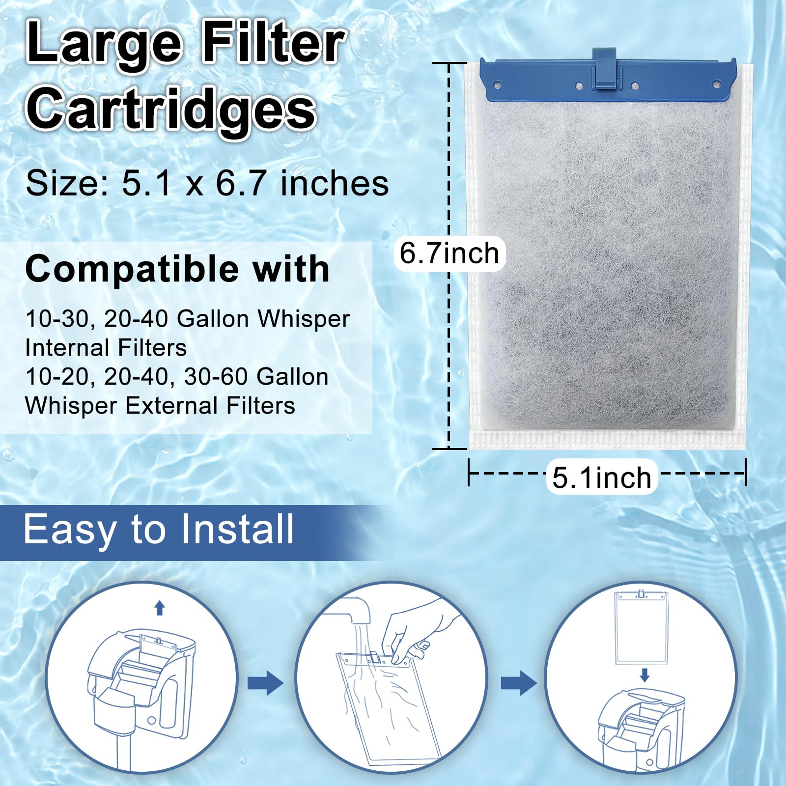 10 Pack Filter Cartridge for Tetra Whisper Bio-Bag Filters, Large Replacement Filter Cartridges for Aquariums Compatible with Tetra Whisper Filters 20i,40i/IQ20,30,45,60/PF20,30,40,60 and ReptoFilter