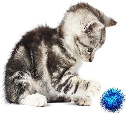 1.8 Inch Assorted Color Flash Ball Cat's Favorite Toy Ball Tinsel Pom Poms Flash for Kittens Exercise and Multiple Cats Play and Chase, 100Pcs