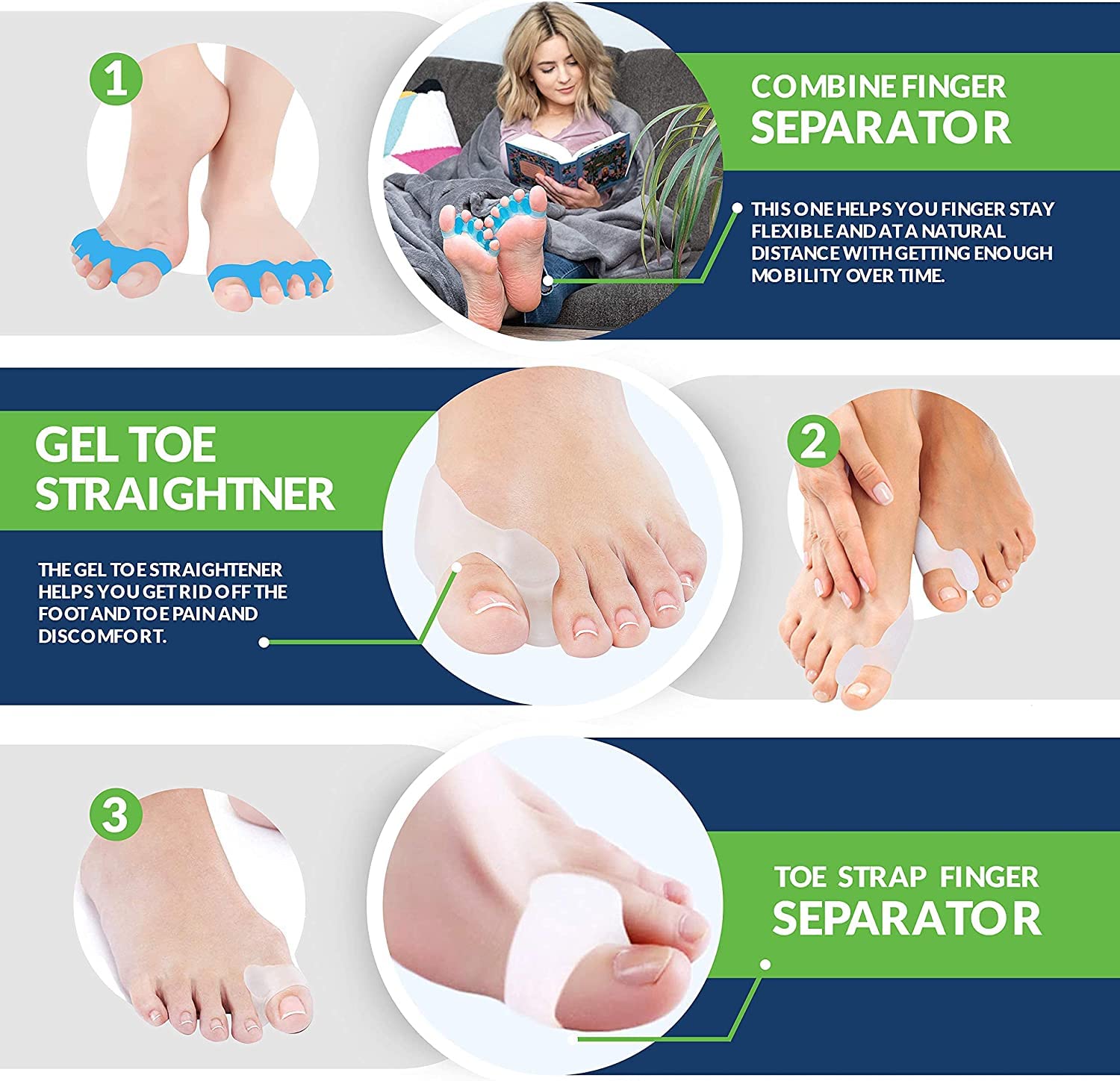 11pcs Bunion Corrector for Women & Men - Bunion Relief Kit with Toe Separators and Bunion Splints Hammer and Big Toe Separator, Spacers and Straighteners, Exercise Strap for Hallux Valgus Correction