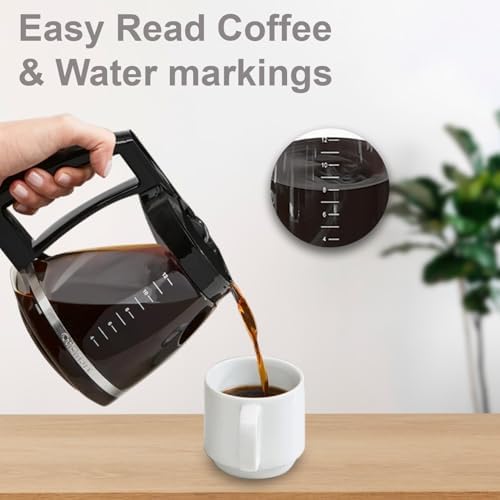 12-Cup Glass Carafe Replacement for Cuisinart Coffee Maker Models DCC-1200, DCC-1100BK, DCC-2650, CHW-12, CHW-12P1, DGB-550BK, DGB-550BK1, DGB-625BC, DGB-700BC, and SS-12 | Part# DCC-1200PRC