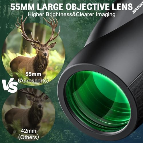 12x55 Monocular for Adults High Power - Aurosports Compact Portable Monoculars for Bird Watching - HD Monoculars with Smartphone Adapter Tripod Camera for Hunting Hiking Camping Wildlife