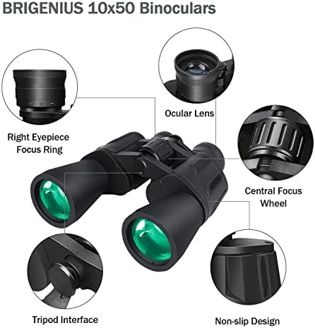 10 x 50 Binoculars for Adults, Powerful Binoculars for Bird Watching, Multi-Coated Optics Durable Full-Size Clear Binocular for Travel Sightseeing Outdoor Sports Games and Concerts