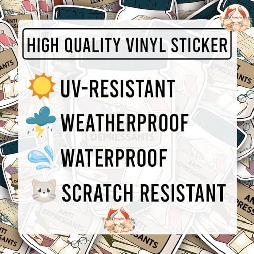 (3Pcs) Books Anti-Depressants Matte Sticker Reading Lover Nerd Book Addict Bookish Decal Waterproof Vinyl Stickers Adult for Laptop Kindle Tumbler Water Bottle Mug Phone Notebook - Size 3”x2”