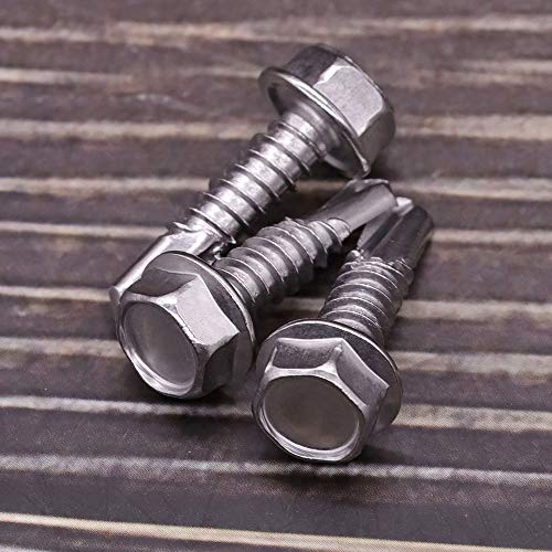 #8 x 1 Hex Washer Head Self Drilling Screws, Self Tapping Sheet Metal Tek Screws, 410 Stainless Steel, 100 PCS