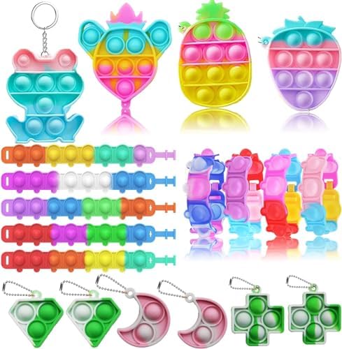 124 Pcs Party Favors for Kids 4-8-12, Pop Fidget Treasure Box Toys, Goodie Bag Fillers, Pinata Stuffers, Treasure Chest, Carnival Prizes, Prize Box Toys for Kids Classroom