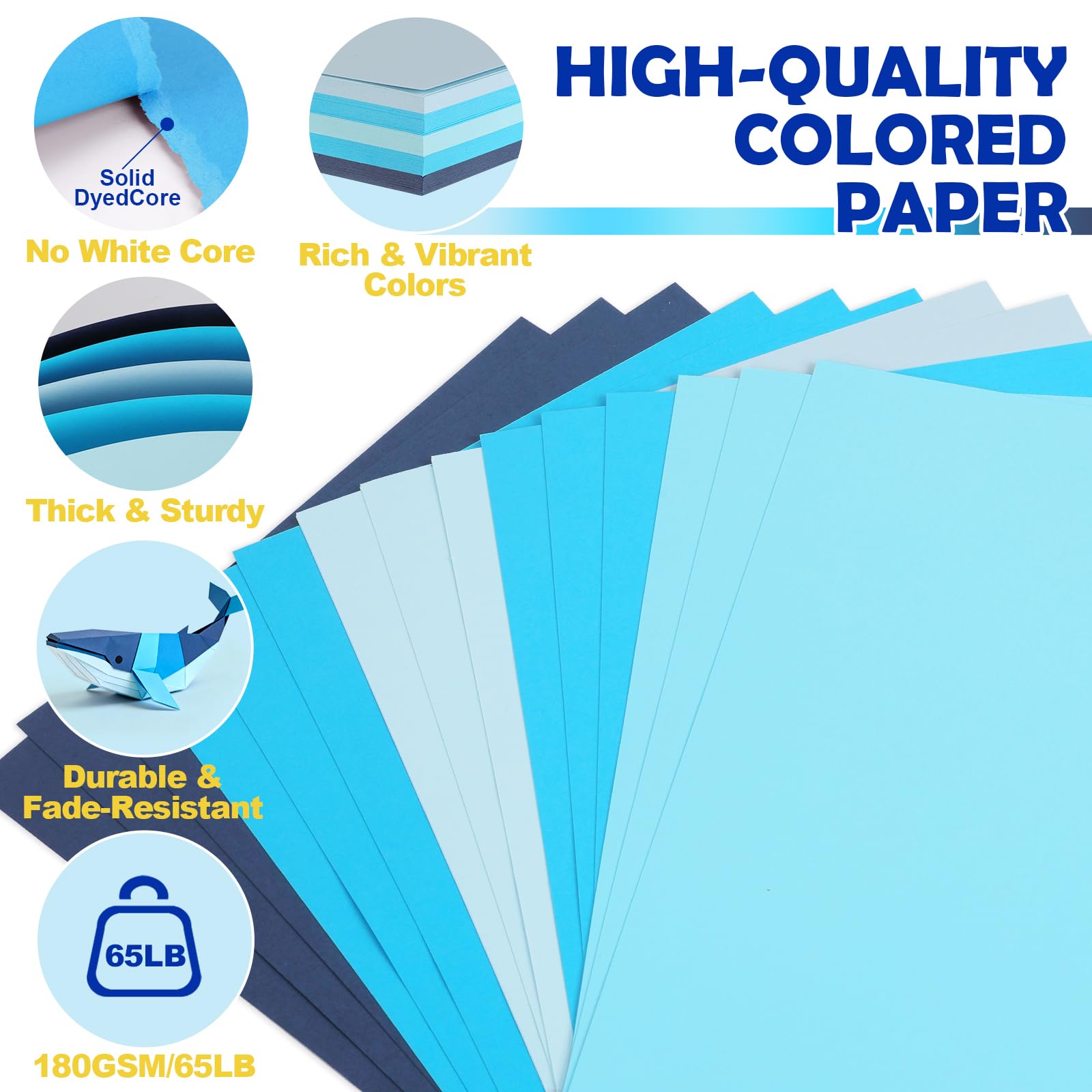 100 Sheets 8.5" x 11" Colored Cardstock, 5 Assorted Blue Shades of 180GSM/65LB Construction Paper, Blue Cardstock Printer Paper Card Making, DIY Crafts, School Supplies, Party Decorations