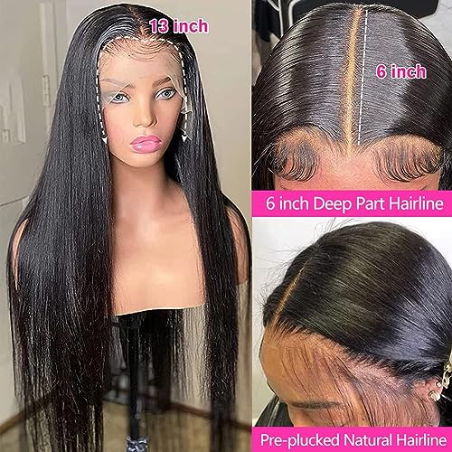 13x6 Straight Lace Front Wigs Human Hair HD Transparent Lace Front Human Hair Wigs for Black Woman Brazilian Lace Frontal Wigs Human Hair Glueless Wigs Human Hair Pre Plucked Natural Color 26 Inch