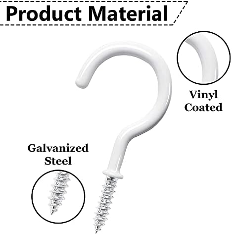 100 Pcs Ceiling Hooks for Hanging Plants, Cups, Utensils and Christmas String Lights, 1-1/4 inch Vinyl Coated Screw-in Plant and Cup Hooks for Wooden and Drywall with Anchors