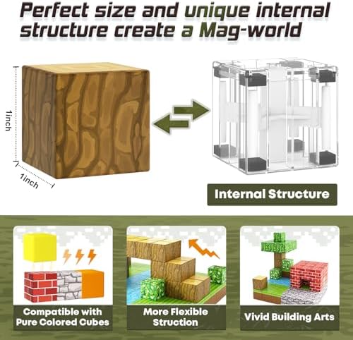 100PCS Magnetic Blocks-Build Mine Magnet World Set for Boys & Girls Age 3-5 6-8, STEM Sensory Toys for Toddlers Gifts for 3+ Years Old Girls Boys,1" Magnet Cubes Classroom Must Haves Construction Toys