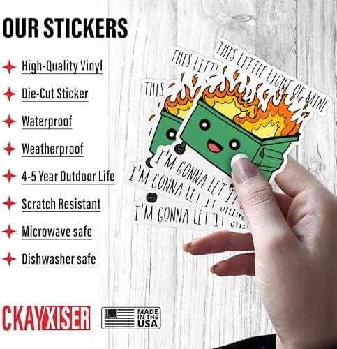 (3 Pcs) This Little Light of Mine I'm Gonna Let It Shine Sticker Funny Dumpster Fire Meme Sticker 2" Sticker Waterproof Vinyl Sticker for Laptop, Water Bottle, Tumbler Sticker Gifts for Her 2 Inches