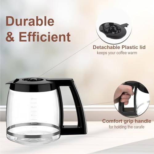 12-Cup Glass Carafe Replacement for Cuisinart Coffee Maker Models DCC-1200, DCC-1100BK, DCC-2650, CHW-12, CHW-12P1, DGB-550BK, DGB-550BK1, DGB-625BC, DGB-700BC, and SS-12 | Part# DCC-1200PRC