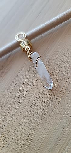 1 Quartz Crystal Loc Jewelry, Dreadlock Beads Copper Wire Wrapped Hair Coils Natural Gemstones Adornment for Women Braids Hair Decoration Accessories (Gold)