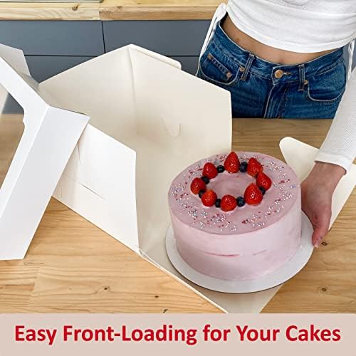 10x10x8 Bulk 15 Pcs Tall Multi-Layer Cake Boxes 10 Inch with Window Clear Bakery Box Square White Large Disposable Pie Boxes Package for Bake Decorating Supplies Pastry Box (80 Pcs Stickers)