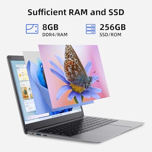 14 inch FHD Laptop Computer, 8GB DDR4 RAM/256GB SSD, Intel J4005 Processor (Up to 2.7GHz), Thin & Portable Notebook PC, WiFi / BT5.0 (Space Gray)