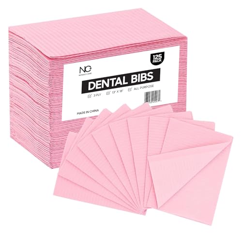 13" x 18" Pink Dental Bibs Disposable Pack of 125 - Soft and Waterproof Dentist Bibs Napkin for Medical Patients Dental Tray Covers - Lash Dental Bibs, Nail Paper Towels for Acrylic