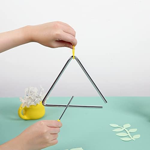 10 Pcs Musical Triangle Instrument, 6 Inch Steel Music Percussion Triangle for Kids Adults