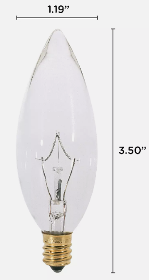 12 Pack Chandelier 15W Watt 120V B10 Straight Torpedo Tip Candelabra E12 Clear