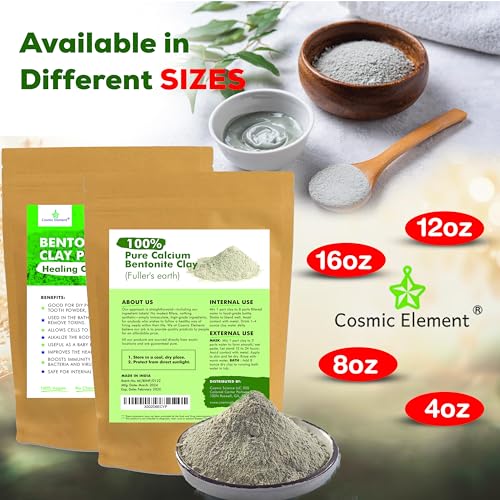 100% Pure Calcium Bentonite Clay Powder - Bentonite Clay Food Grade, Vegan, Healing Clay | Skin Care Detox - Deep Pore Cleansing Face & Body Mask for Soft, Smooth, Refreshed Skin | 12oz
