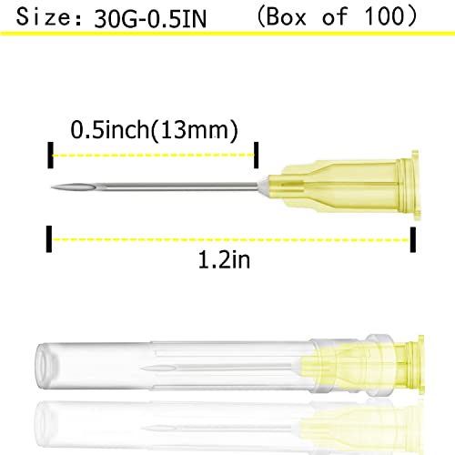 100 Pcs 30Ga 0.5 Inch/13mm Lab Dispensing Needle Luer Lock, Individually Sealed Wrapped