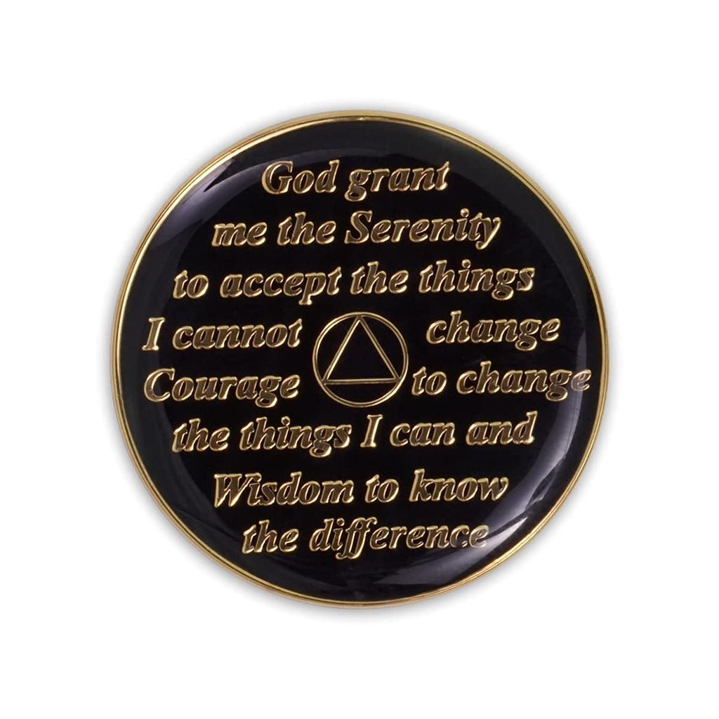 1 Year Sobriety Coin | Triplate AA Chip Recovery Anniversary Token (Black)