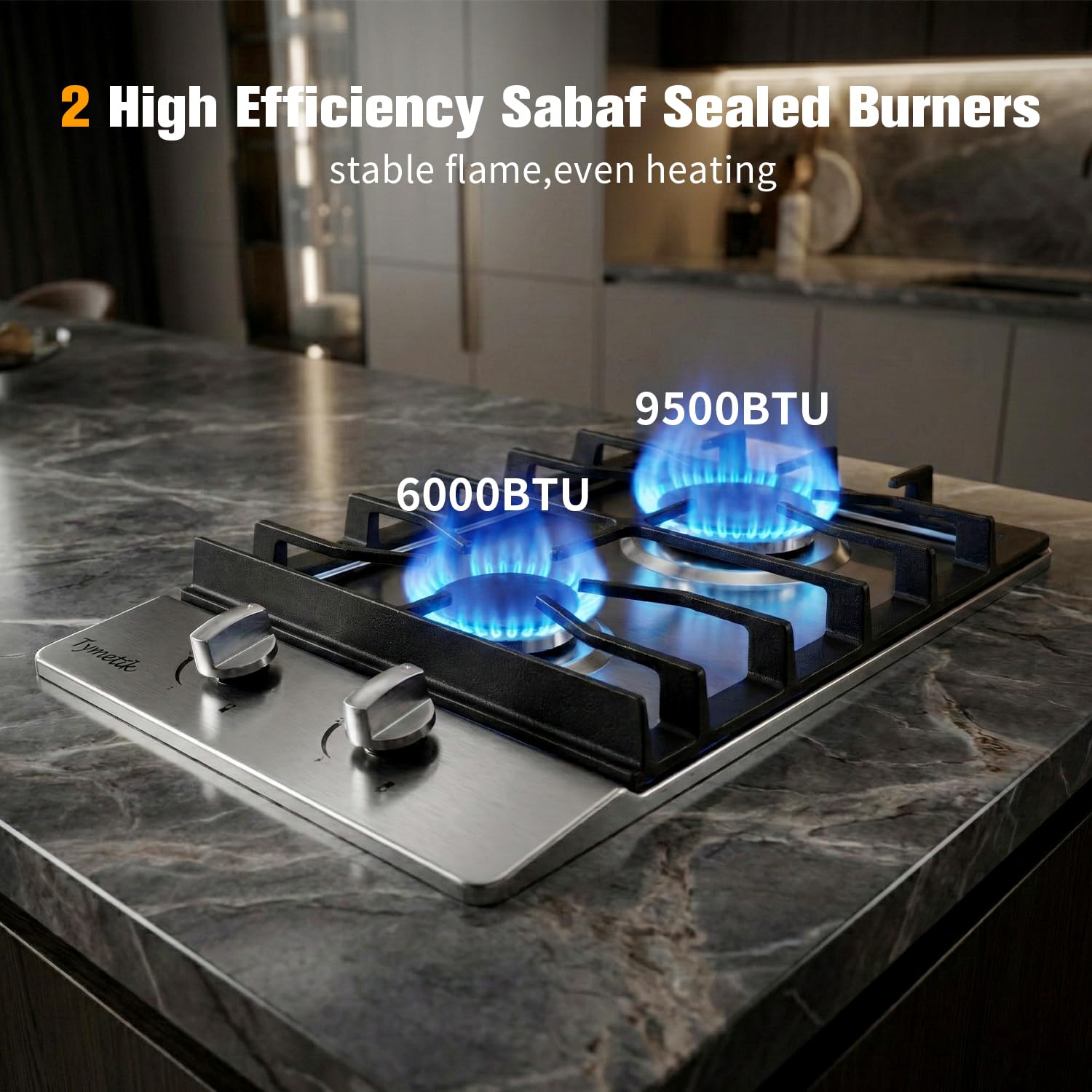 12 Inch Gas Cooktop, 2 Burners Stovetop Built-in Stainless Steel Stove Top Natural Gas/Propane Convertible Cooker for Outdoor, Apartments, RVs
