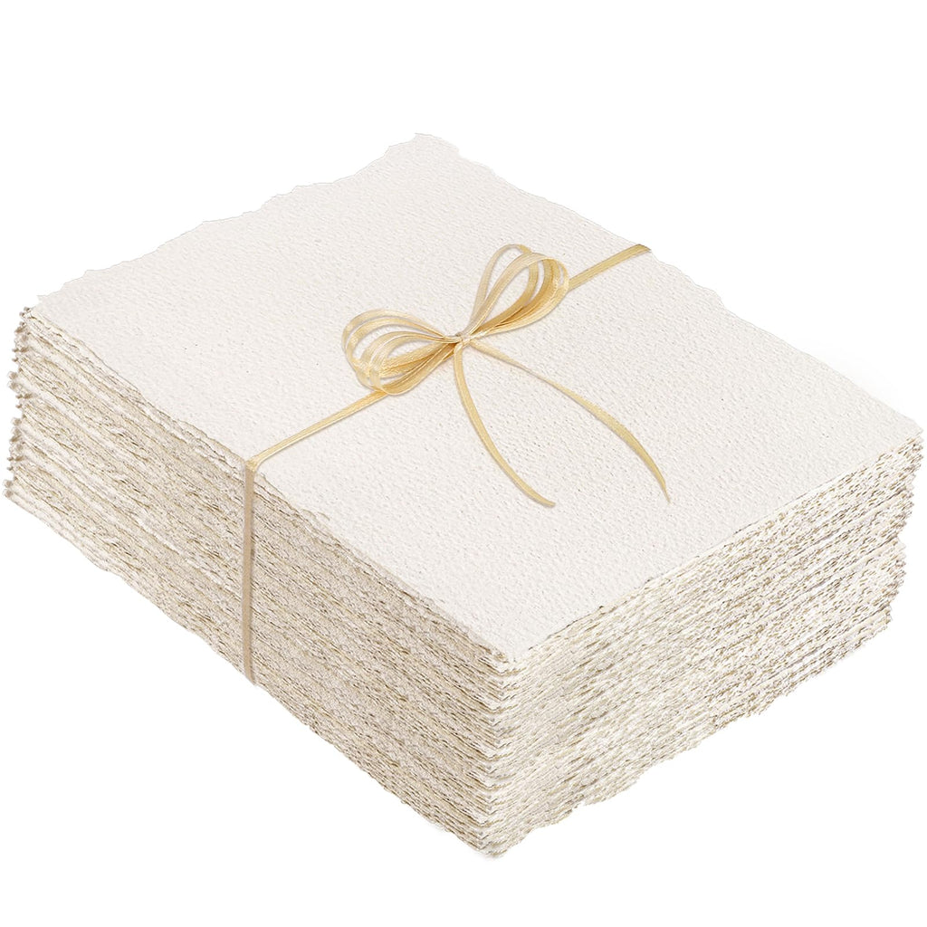 100 Sheets Watercolor Paper 5 x 7inch, 300 GSM Deckled Edge Paper Rough/Textured Handmade Paper for Watercolors, Wedding Invitations, Cards, Crafts