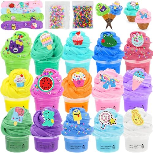 15 Pack Scented Butter Slime Set for Kids, Cloud Slime Fluffy Slime, Ice Cream Cake Kids Slime Pack, DIY Mini Slime Party Favors Toys for Toddler Boys Girls 3-12, Non Sticky Premade Butter Slime Bulk