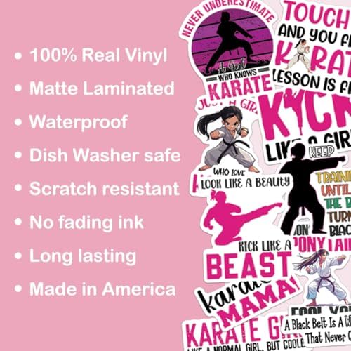 (10pcs) Karate Stickers Funny Karate Decals Sports Karate Fighter Martial Arts Funny Gifts Multiple Different Design, Waterproof, UV- Resistant, Suitable for Tumbler, Laptop Car Truck (Karate Girl)