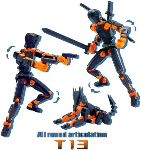 (Assembly Completed) T13 Action Figure Set, 3D Printed Toys Robo 13 Action Figure,Dummy 13 Titan 13 Action Figure (Black + Orange)