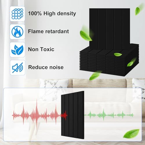 12 Pack Sound Proof Foam Panels for Walls 12"x12"x0.4'', Self Adhesive Soundproof Wall Panels, High Density Acoustic Foam Panels is Widely Used for Acoustic Treatment In Various Spaces(Black)