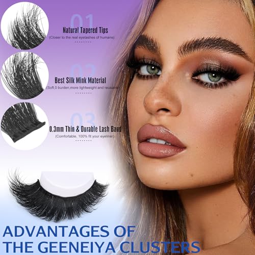10-20mm Fluffy Lash Clusters with Bottom Lashes Wispy Lash Extension 130D Wispy Cluster Eyelash Extensions D Curl Volume Individual Lashes DIY False Eyelashes by Geeneiya