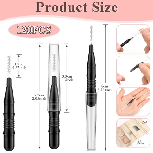 120Pcs Micro Eyebrow Brush with Cap Brow Lamination Brush Spoolies for Eyebrow Eyelash Brow Brush Lash Filler Eyebrow Lash Lift And Tint Tools for Brows and Lashes Comb Extensions