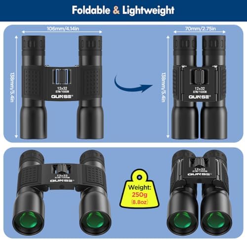 12x32 Binoculars Compact for Adults - High Powered Binoculars for Bird Watching Travel Spectator Sport Fishing Golf