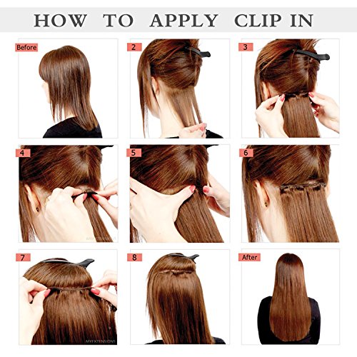 12" Clip in Hair Extensions Remy Human Hair for Women - Silky Straight Human Hair Clip in Extensions 50grams 4pieces #18-613 Color