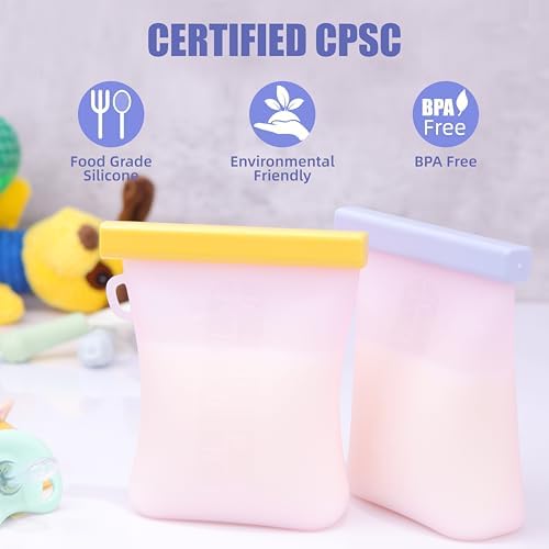 12 Pcs Silicone Breastmilk Storage Bags Reusable, 8oz/240ml Double Leak-Proof Breastmilk Freezer Bags, BPA Free Self-Standing Milk Bags for Breastfeeding, Baby Food Pouches