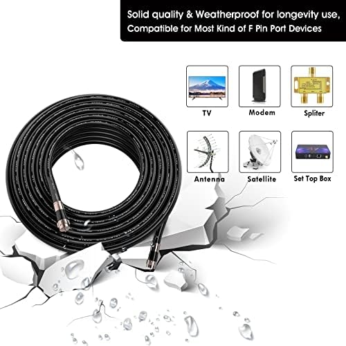 10ft, Black RG6 Coaxial Cable with F Connector,F81/RF Double Female Adapter, Low Loss High Speed Coax Cable Cord Extender for HD TV, Dish,Satellite, Antenna, TV Cable 10'