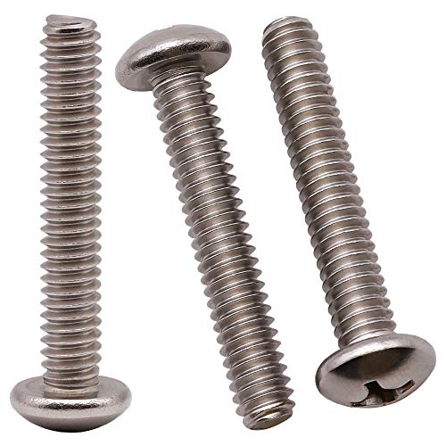 #10-24 x 1-1/4" inch (50 pcs) Phillips Pan Head Machine Screw Bolt, 304 Stainless Steel 18-8 Rounded Head Screws, UNC Full Thread, Bright Finish