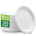 100% Compostable 9 Inch Heavy-Duty [125-Pack] Eco-Friendly Disposable White Bagasse Plate, Made of Natural Sugarcane Fibers - 9" Biodegradable Paper Plates by Stack Man